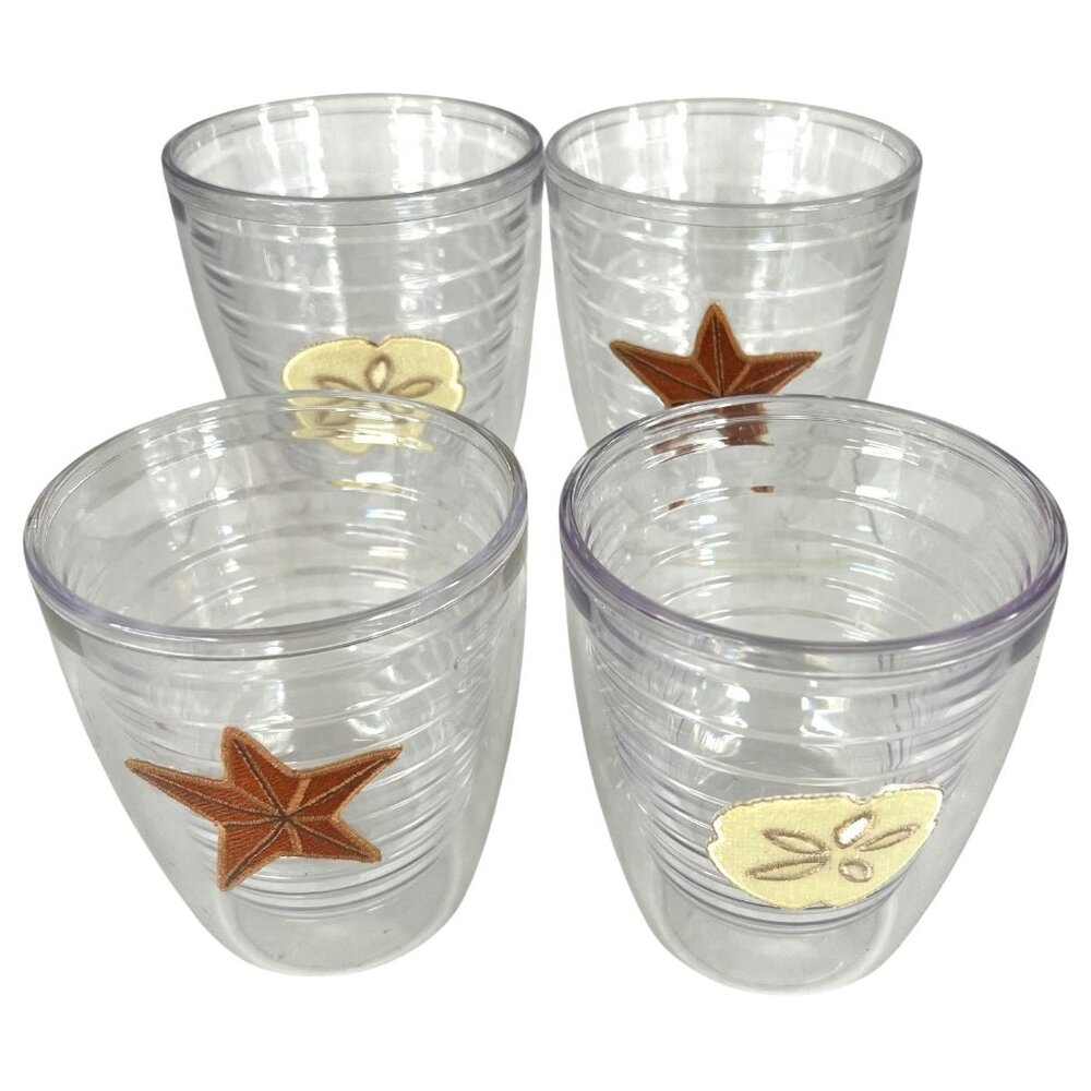 4 Tervis Insulated Tumbler Set Beach Theme Sand Dollar Starfish Glasses 12 OZ